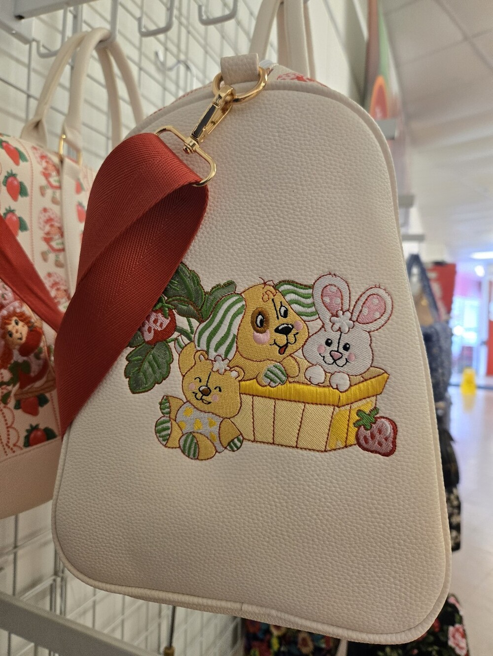 New Strawberry Shortcake Shoulder Tote Bag — Embroidered Weekend Duffle - Picture 4 of 6